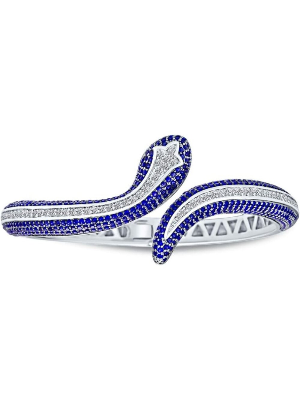 Colorful Pave CZ Bypass Snake Bangle Bracelet - Silver Plated Statement Jewelry